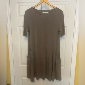 Sigrid Olsen Short Sleeve Knit Swing Dress Pockets Gray